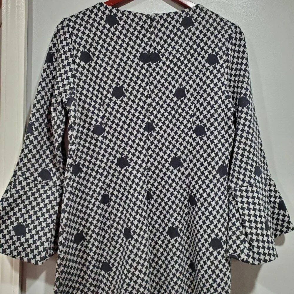 Talbots Womens Black Gray Polka Dot 3/4 Bell Sleeve Sheath Dress NWT Sz 6